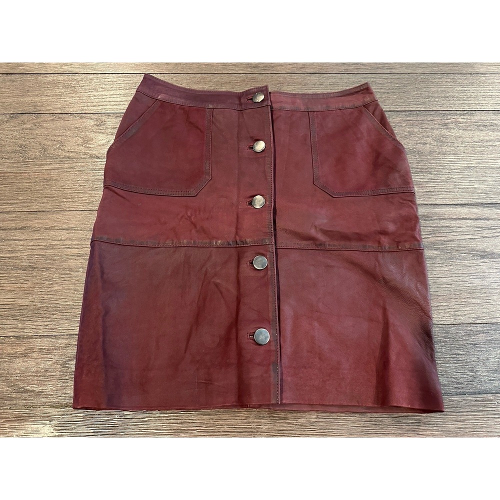 Coster Copenhagen knee length lamb leather red maroon skirt‎ sz 36 NWT